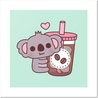 Cute Little Koala Bear Loves Iced Coffee Posters and Art